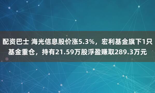 配资巴士 海光信息股价涨5.3%，宏利基金旗下1只基金重仓，持有21.59万股浮盈赚取289.3万元